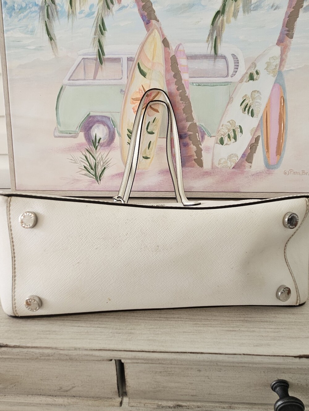 Michael Kors white tote bag Marilyn Medium Saffiano leather top-zip, great cond. - Picture 6 of 15
